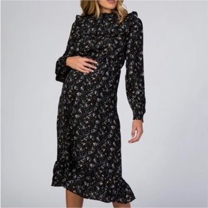 HAYDEN || Pink Blush Black Floral Maternity Dress. Sz. L